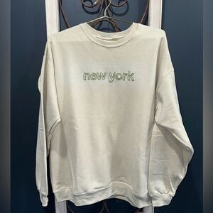 Men's Cream Crewneck Sweater with 'New York' Design